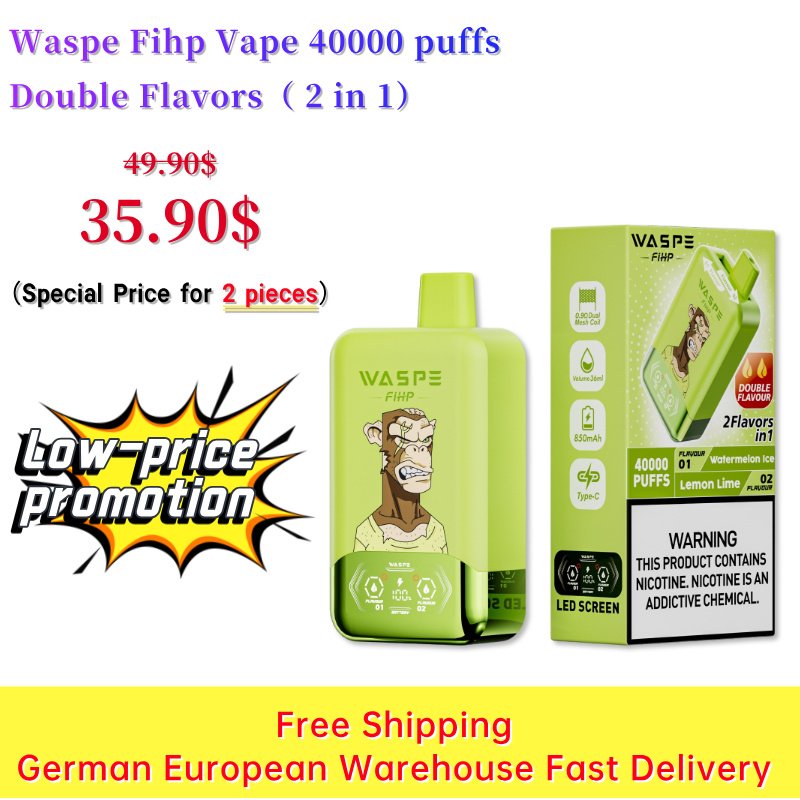 Low Price Promotion: Waspe Fihp 40K 40000 Puff Double Flavor Vape (2 pieces)
