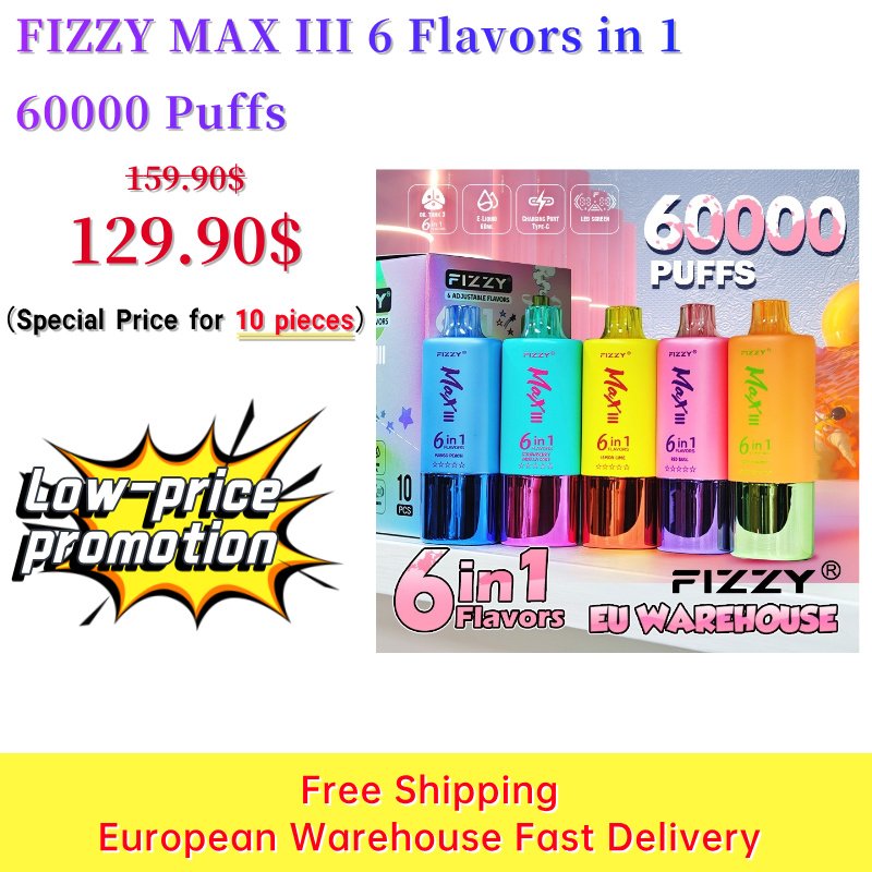 Low Price Promotion: Fizzy Max 6 flavors in 1 vape 60000 puffs (10pcs)